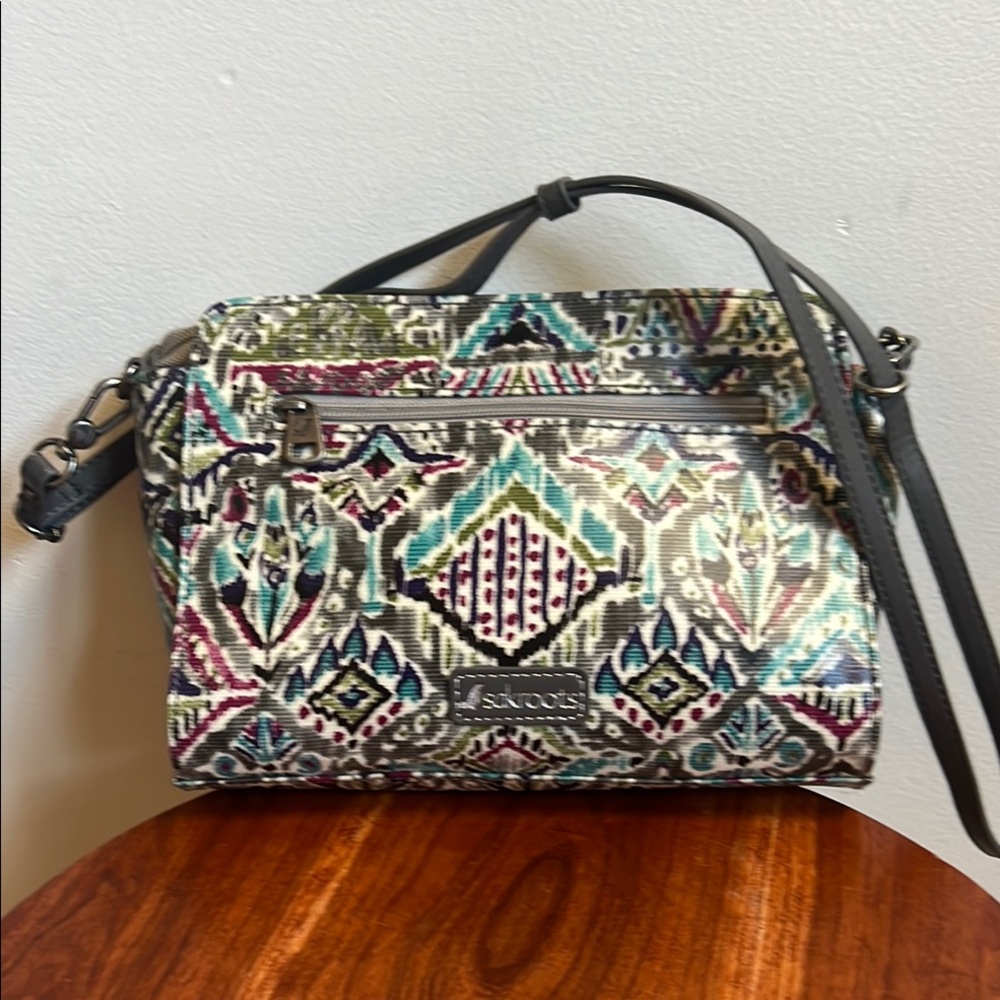 Sakroots Teal Geometric Crossbody Bag with Tribal Print